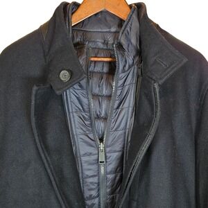 Cole Haan‎ Mens Black Wool Blend Zip Front Double Layer Peacoat Jacket L